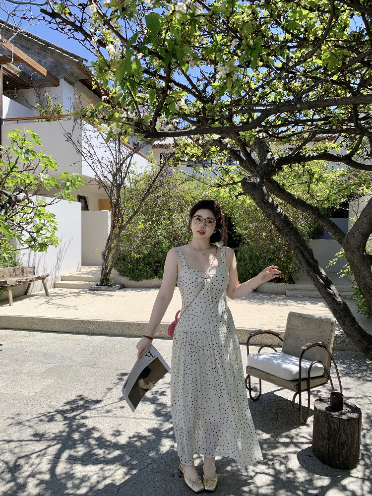 Slightly Chubby Summer Sweetness Backless Spaghetti Strap Dress in French Polka Dot - Plus Size Long Beach Vacation Dress Slightly Chubby Summer Sweetness Backless Spaghetti Strap Dress in French Polka Dot - Plus Size Long Beach Vacation Dress