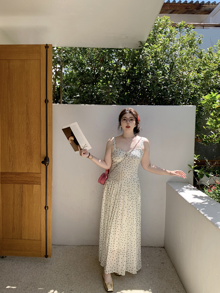 Slightly Chubby Summer Sweetness Backless Spaghetti Strap Dress in French Polka Dot - Plus Size Long Beach Vacation Dress Slightly Chubby Summer Sweetness Backless Spaghetti Strap Dress in French Polka Dot - Plus Size Long Beach Vacation Dress