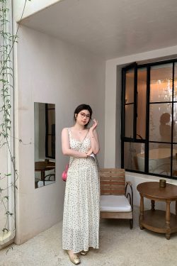 Slightly Chubby Summer Sweetness Backless Spaghetti Strap Dress in French Polka Dot - Plus Size Long Beach Vacation Dress