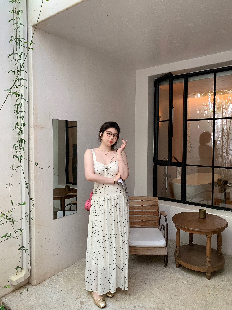 Slightly Chubby Summer Sweetness Backless Spaghetti Strap Dress in French Polka Dot - Plus Size Long Beach Vacation Dress Slightly Chubby Summer Sweetness Backless Spaghetti Strap Dress in French Polka Dot - Plus Size Long Beach Vacation Dress