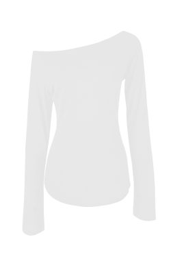 Slightly Sheer Off-Shoulder Long Sleeve Top - Relaxed Fit, Casual Chic Style, Perfect for Y2K and Korean Fashion Trends