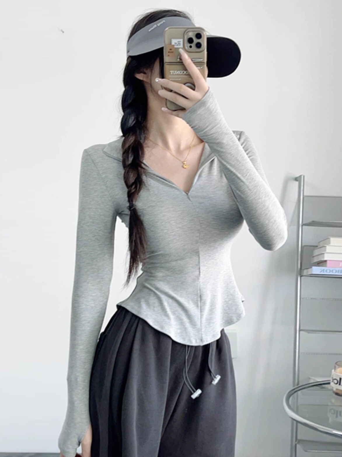 Slim-Fit Bee Waist T-Shirt with Collar and Zipper, Stretchy Solid Color Polo for Casual Versatility, Flattering Belly-Hiding Design Slim-Fit Bee Waist T-Shirt with Collar and Zipper, Stretchy Solid Color Polo for Casual Versatility, Flattering Belly-Hiding Design