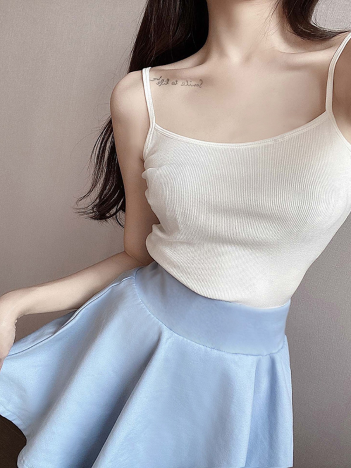 Slim-Fit Cotton Ribbed Camisole Tank Top, Thin Strap Sleeveless Summer Essential, Stretchy Layering Piece Slim-Fit Cotton Ribbed Camisole Tank Top, Thin Strap Sleeveless Summer Essential, Stretchy Layering Piece