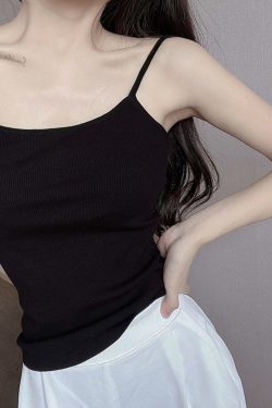 Slim-Fit Cotton Ribbed Camisole Tank Top, Thin Strap Sleeveless Summer Essential, Stretchy Layering Piece