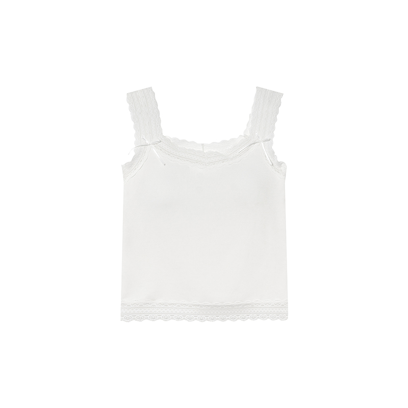 Slim-Fit Lace Edge Padded Camisole for Women - Summer Bow Sleeveless Top, Trendy Niche Design, Perfect for Casual and Y2K Style Slim-Fit Lace Edge Padded Camisole for Women - Summer Bow Sleeveless Top, Trendy Niche Design, Perfect for Casual and Y2K Style