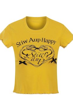 Slim Fit Short Sleeve T-Shirt with Letter Print and Bow Detail - Limited Time Discount Fashion Top for Stylish Outfits
