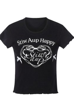 Slim Fit Short Sleeve T-Shirt with Letter Print and Bow Detail - Limited Time Discount Fashion Top for Stylish Outfits