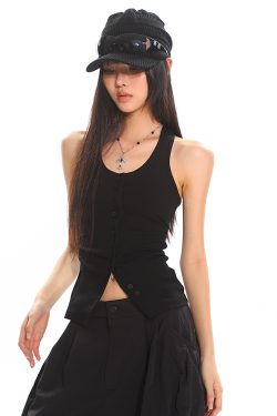 Slim Fit Sports Leisure Tank Top - Waist-Defining, Pleated Basic Style with Letter Logo - Trendy Activewear for Everyday Wear