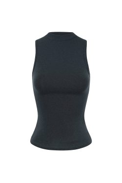 Slim-Fit Stretchy Sleeveless Vest with Half-High Collar - Basic Essential for 90s Y2K Style Fashion