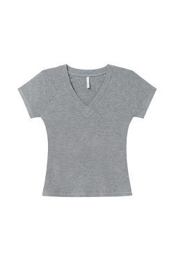 Slim Fit V-Neck Raglan T-Shirt for Women - Summer 2025, Chicken Heart Collar, Casual Style, Trendy Short Sleeve Top