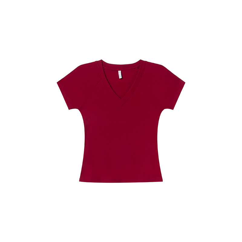 Slim Fit V-Neck Raglan T-Shirt for Women - Summer 2025, Chicken Heart Collar, Casual Style, Trendy Short Sleeve Top Slim Fit V-Neck Raglan T-Shirt for Women - Summer 2025, Chicken Heart Collar, Casual Style, Trendy Short Sleeve Top