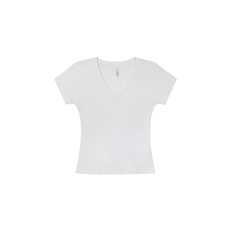 Slim Fit V-Neck Raglan T-Shirt for Women - Summer 2025, Chicken Heart Collar, Casual Style, Trendy Short Sleeve Top Slim Fit V-Neck Raglan T-Shirt for Women - Summer 2025, Chicken Heart Collar, Casual Style, Trendy Short Sleeve Top