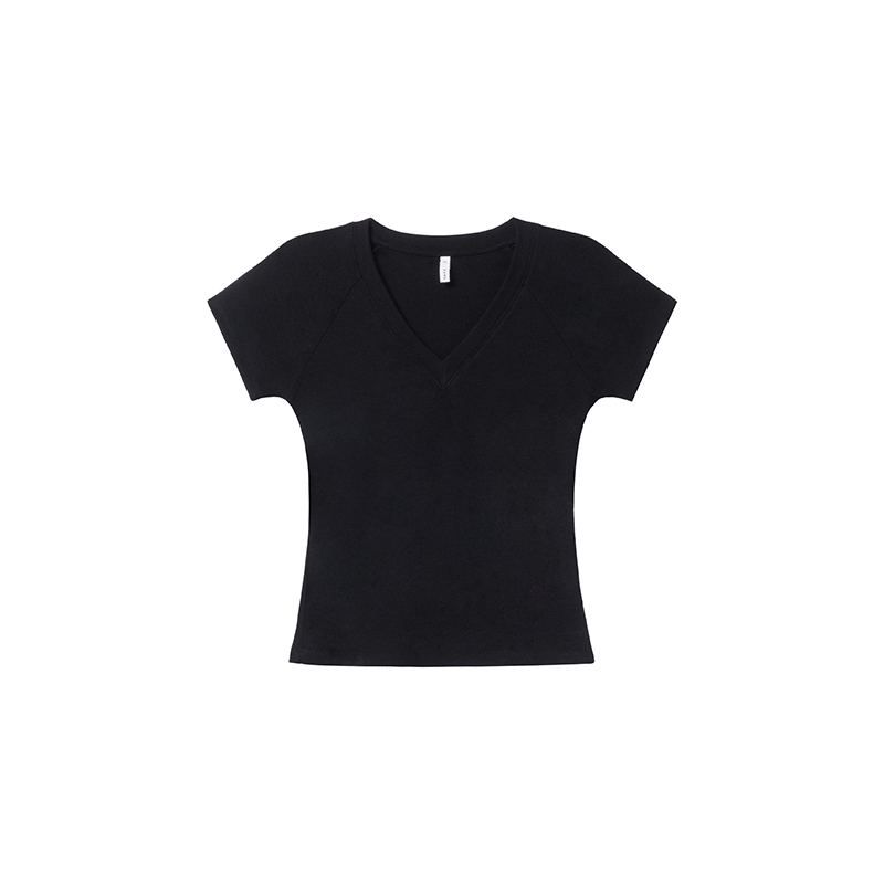 Slim Fit V-Neck Raglan T-Shirt for Women - Summer 2025, Chicken Heart Collar, Casual Style, Trendy Short Sleeve Top Slim Fit V-Neck Raglan T-Shirt for Women - Summer 2025, Chicken Heart Collar, Casual Style, Trendy Short Sleeve Top