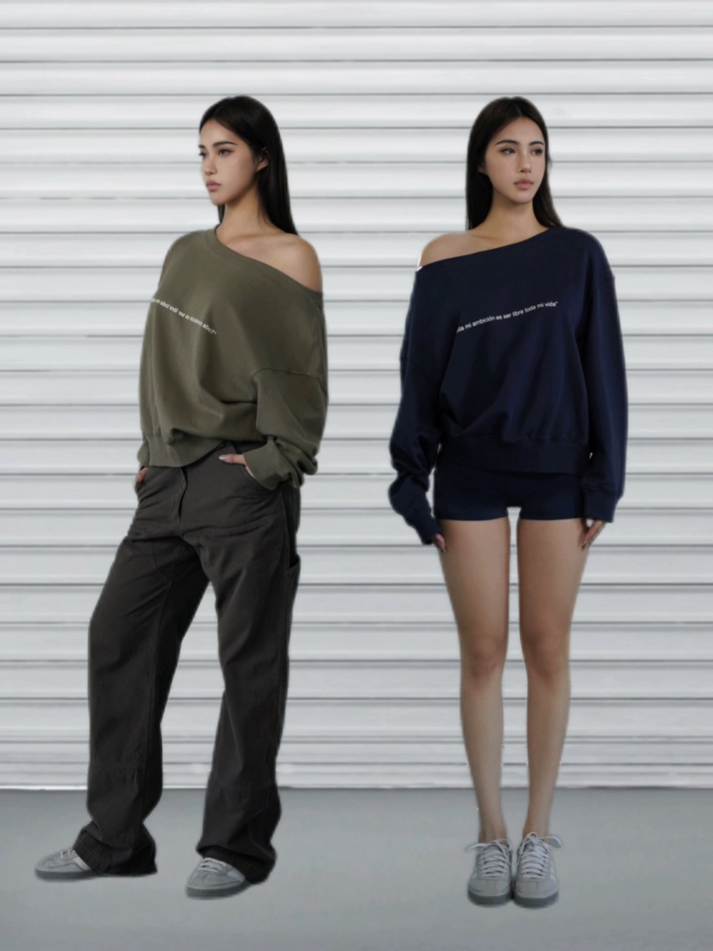 Slouchy Oversized Sweatshirt with Retro Casual One-Shoulder Design - Y2K Inspired Fashion Slouchy Oversized Sweatshirt with Retro Casual One-Shoulder Design - Y2K Inspired Fashion