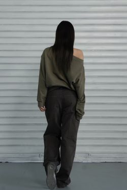 Slouchy Oversized Sweatshirt with Retro Casual One-Shoulder Design - Y2K Inspired Fashion