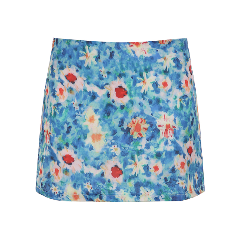 Small Daisy Floral Bodycon Skirt - Women's Fresh Oil Paint Blue Midi Skirt for Spring - Trendy Dopamine Fashion Small Daisy Floral Bodycon Skirt - Women's Fresh Oil Paint Blue Midi Skirt for Spring - Trendy Dopamine Fashion