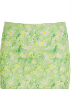 Small Daisy Floral Bodycon Skirt - Women's Fresh Oil Paint Blue Midi Skirt for Spring - Trendy Dopamine Fashion