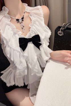 Small Fragrant Wind Halter Ruffle Vest Chiffon Shirt - Chic 90s Inspired Top