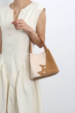 Small Square Hand-Held Vegetable Basket Bag - Cute Color-Blocking Cat Design - Handmade Textured Crossbody Bag for Spring/Summer Fashion