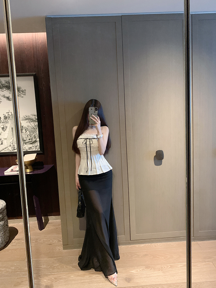 Small Strapless Chiffon Top with Bow Tie and Built-in Chest Pad - Flowy Wind Style for Summer, Perfect for Y2K and 90s Fashion Small Strapless Chiffon Top with Bow Tie and Built-in Chest Pad - Flowy Wind Style for Summer, Perfect for Y2K and 90s Fashion