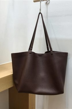 Soft Leather Single-Shoulder Tote Bag for Women - Versatile Minimalist Mother-Child Bag in Solid Color, Collapsible Design