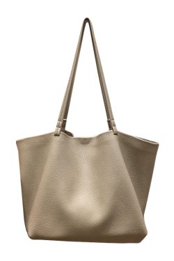 Soft Leather Single-Shoulder Tote Bag for Women - Versatile Minimalist Mother-Child Bag in Solid Color, Collapsible Design