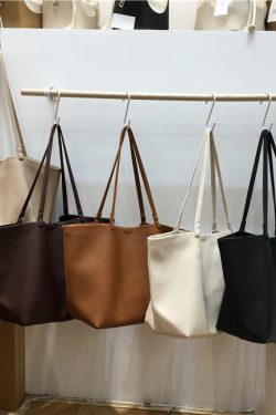 Soft Leather Single-Shoulder Tote Bag for Women - Versatile Minimalist Mother-Child Bag in Solid Color, Collapsible Design