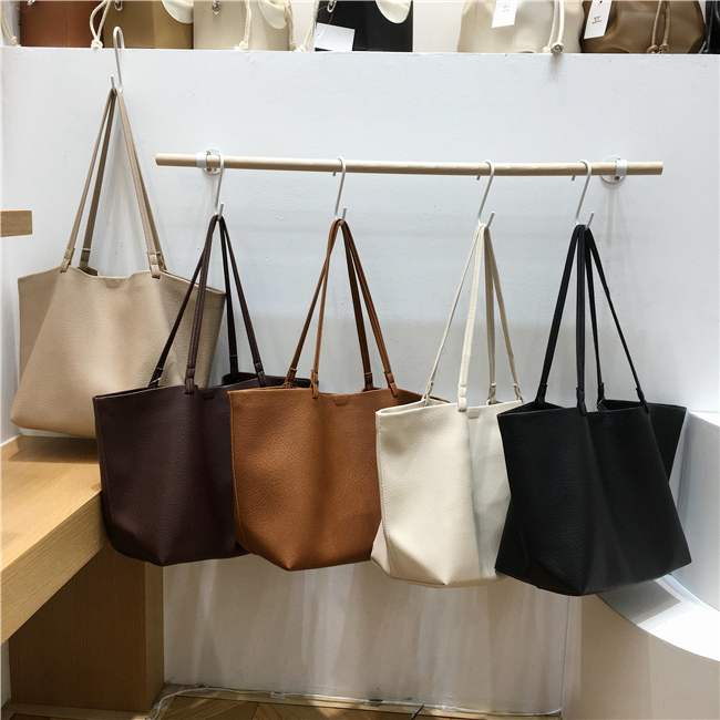 Soft Leather Single-Shoulder Tote Bag for Women - Versatile Minimalist Mother-Child Bag in Solid Color, Collapsible Design Soft Leather Single-Shoulder Tote Bag for Women - Versatile Minimalist Mother-Child Bag in Solid Color, Collapsible Design