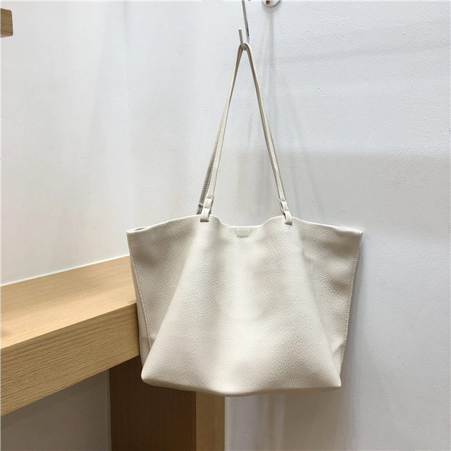 Soft Leather Single-Shoulder Tote Bag for Women - Versatile Minimalist Mother-Child Bag in Solid Color, Collapsible Design Soft Leather Single-Shoulder Tote Bag for Women - Versatile Minimalist Mother-Child Bag in Solid Color, Collapsible Design