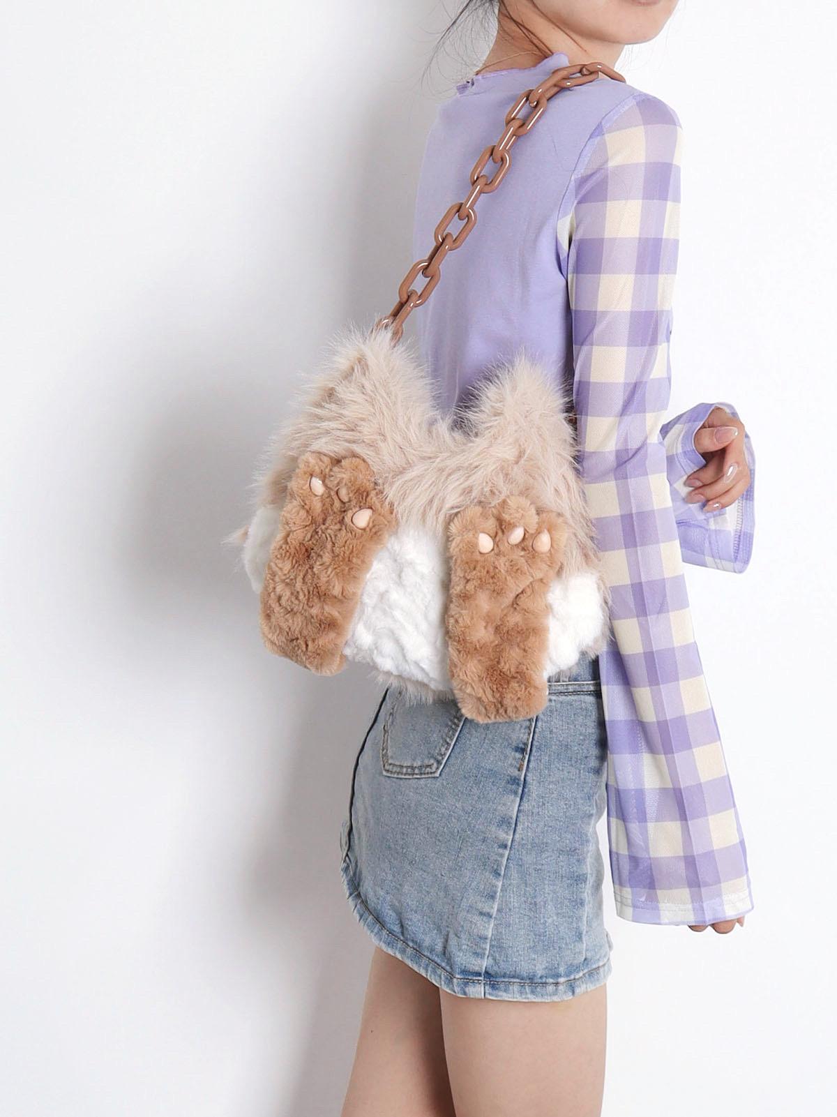 Soft Plush Cat Face Covering Bag for Women - Adorable Autumn Collection, Niche Design, Student Shoulder & Crossbody Bag Soft Plush Cat Face Covering Bag for Women - Adorable Autumn Collection, Niche Design, Student Shoulder & Crossbody Bag