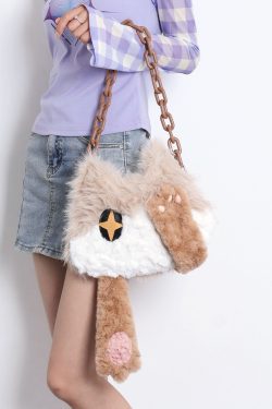 Soft Plush Cat Face Covering Bag for Women - Adorable Autumn Collection, Niche Design, Student Shoulder & Crossbody Bag
