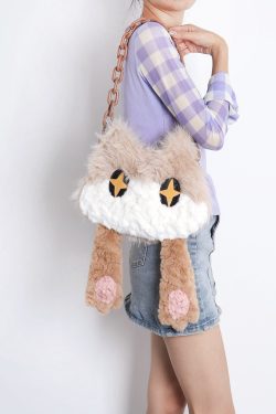 Soft Plush Cat Face Covering Bag for Women - Adorable Autumn Collection, Niche Design, Student Shoulder & Crossbody Bag