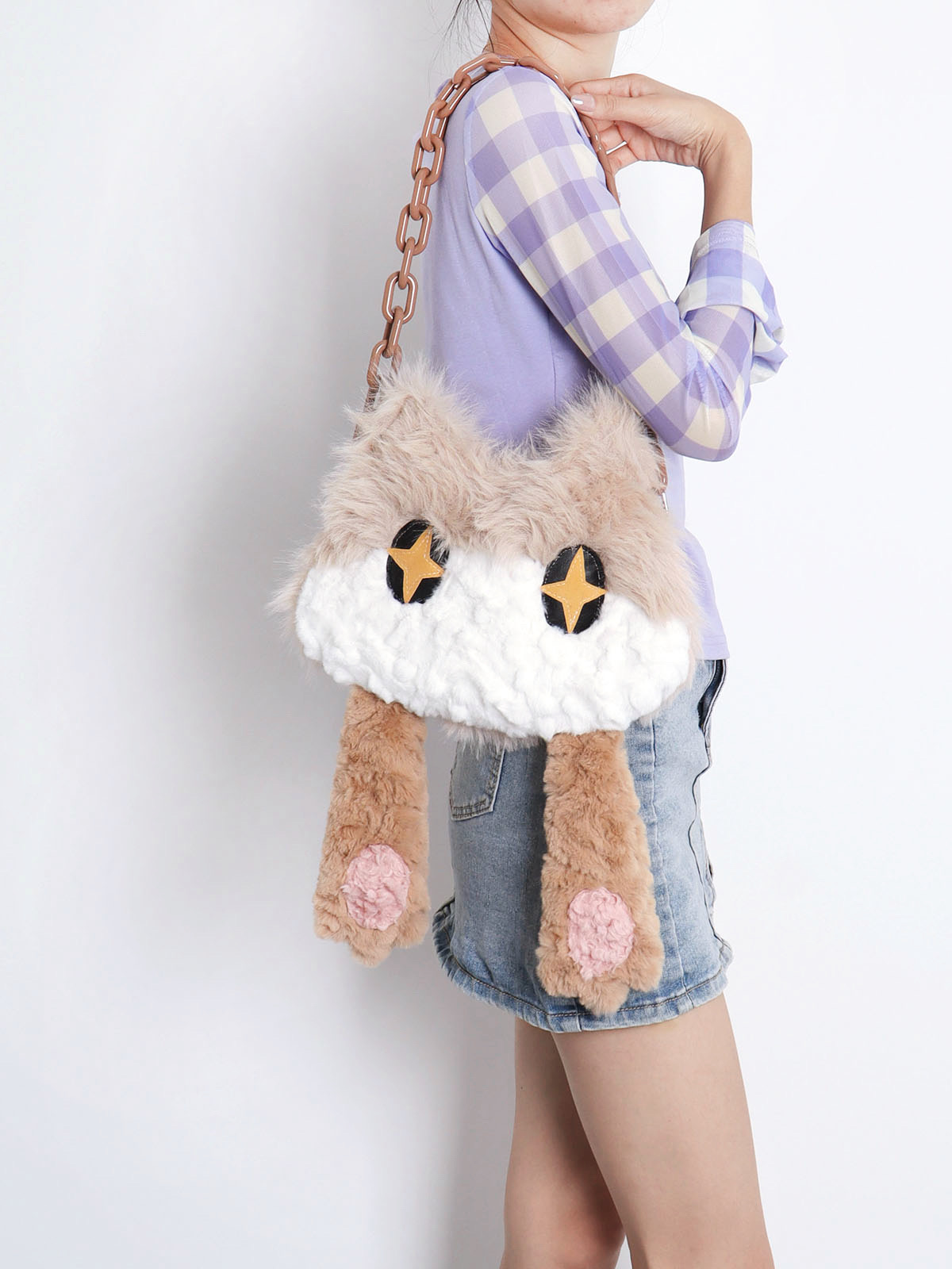 Soft Plush Cat Face Covering Bag for Women - Adorable Autumn Collection, Niche Design, Student Shoulder & Crossbody Bag Soft Plush Cat Face Covering Bag for Women - Adorable Autumn Collection, Niche Design, Student Shoulder & Crossbody Bag