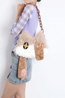 Soft Plush Cat Face Covering Bag for Women - Adorable Autumn Collection, Niche Design, Student Shoulder & Crossbody Bag