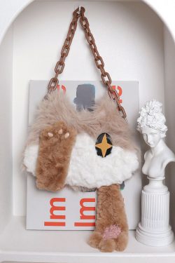 Soft Plush Cat Face Covering Bag for Women - Adorable Autumn Collection, Niche Design, Student Shoulder & Crossbody Bag