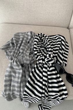 Soft Relaxed Striped Knitted Shawl - Sun Grapefruit Layering Cape in Sheep Wool, High-End Small Scarf for Women