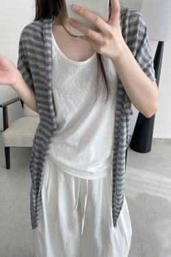 Soft Relaxed Striped Knitted Shawl - Sun Grapefruit Layering Cape in Sheep Wool, High-End Small Scarf for Women