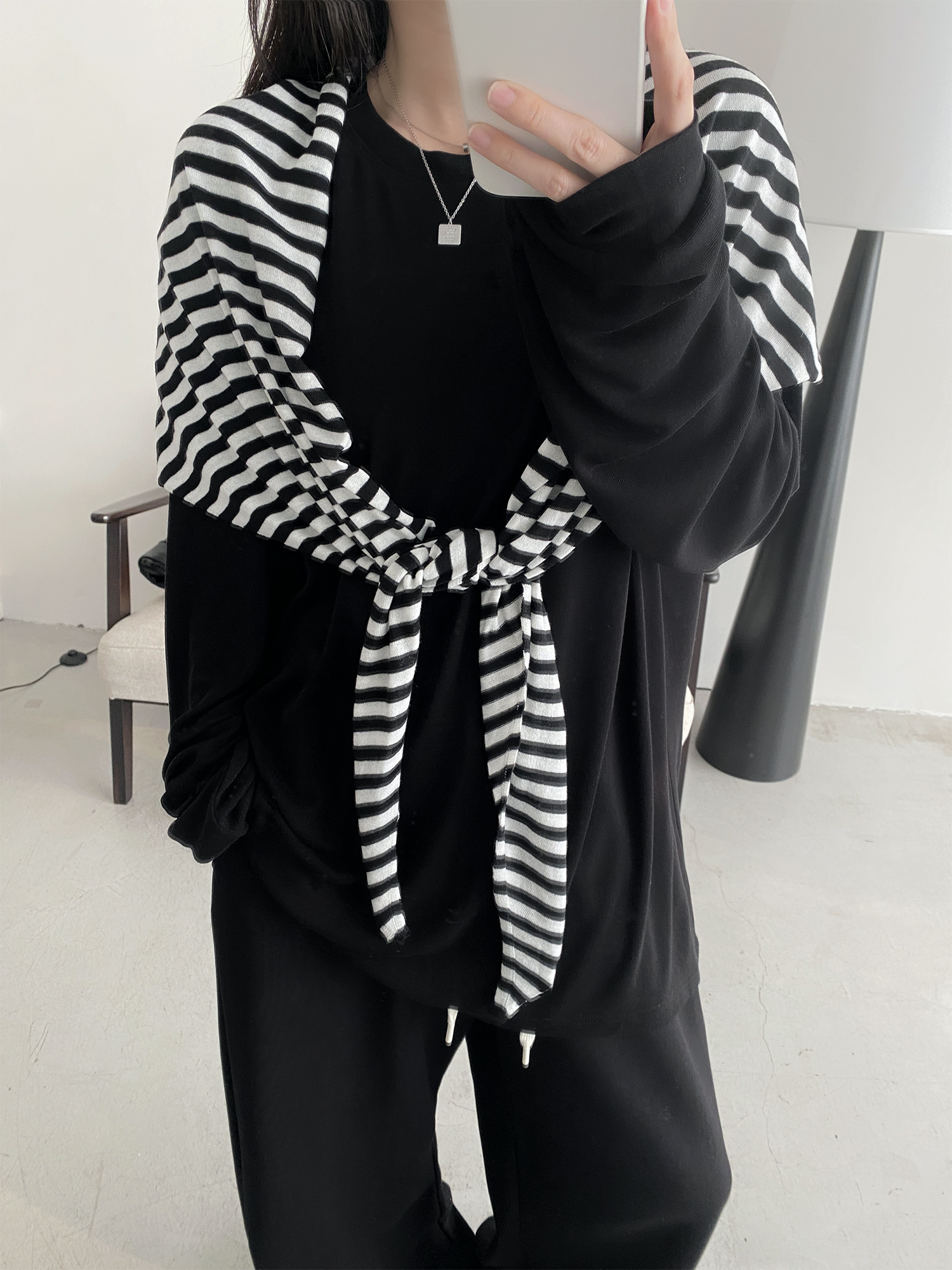 Soft Relaxed Striped Knitted Shawl - Sun Grapefruit Layering Cape in Sheep Wool, High-End Small Scarf for Women Soft Relaxed Striped Knitted Shawl - Sun Grapefruit Layering Cape in Sheep Wool, High-End Small Scarf for Women