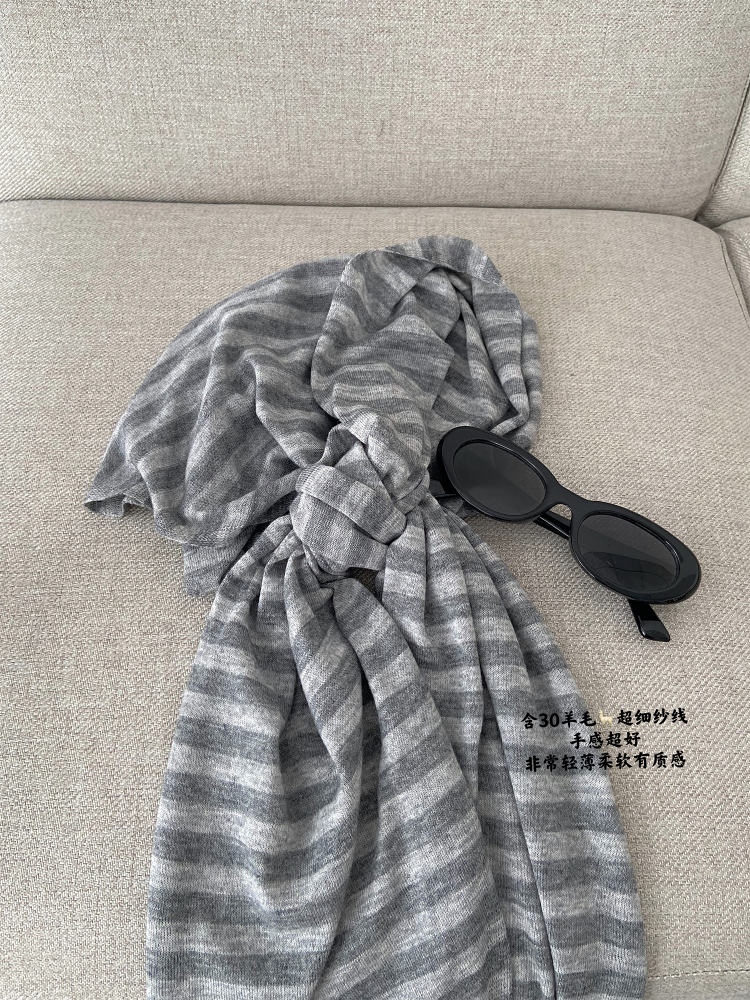Soft Relaxed Striped Knitted Shawl - Sun Grapefruit Layering Cape in Sheep Wool, High-End Small Scarf for Women Soft Relaxed Striped Knitted Shawl - Sun Grapefruit Layering Cape in Sheep Wool, High-End Small Scarf for Women