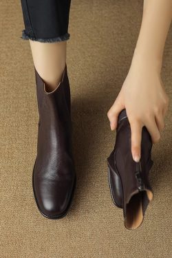 Soft Sole Non-Rubbing Chelsea Boots for Women - 3cm Thick Heel, Genuine Leather, Round Toe, Italian Style, Comfortable Fashion Footwear