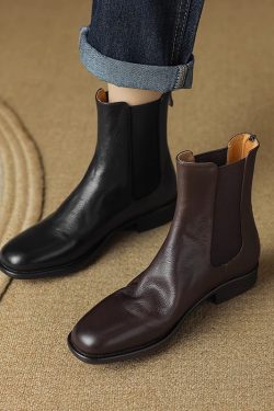 Soft Sole Non-Rubbing Chelsea Boots for Women - 3cm Thick Heel, Genuine Leather, Round Toe, Italian Style, Comfortable Fashion Footwear