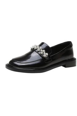 Soft Sole Non-Rubbing Chunky Heel Women's Flats - Genuine Leather Black Shoes for Comfort and Style