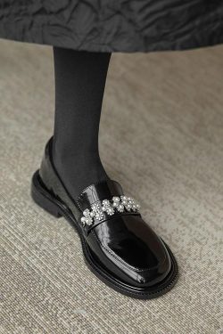 Soft Sole Non-Rubbing Chunky Heel Women's Flats - Genuine Leather Black Shoes for Comfort and Style