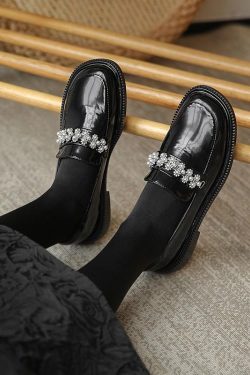 Soft Sole Non-Rubbing Chunky Heel Women's Flats - Genuine Leather Black Shoes for Comfort and Style