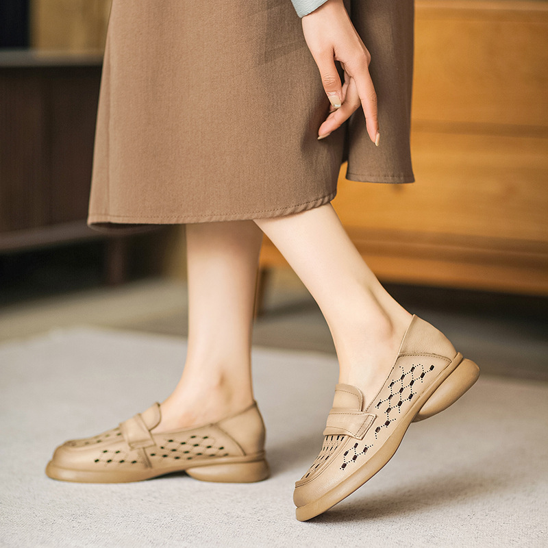 Soft-Soled Italian-Style Flats for Spring/Summer - Comfortable Hollow Genuine Leather Shoes Soft-Soled Italian-Style Flats for Spring/Summer - Comfortable Hollow Genuine Leather Shoes