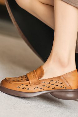 Soft-Soled Italian-Style Flats for Spring/Summer - Comfortable Hollow Genuine Leather Shoes