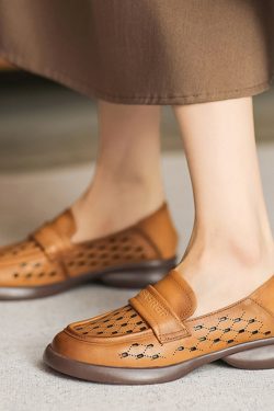 Soft-Soled Italian-Style Flats for Spring/Summer - Comfortable Hollow Genuine Leather Shoes