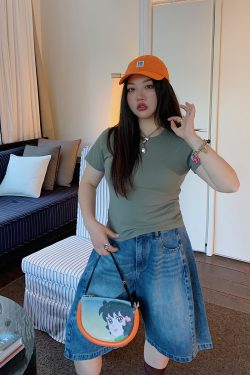 Solid Color Round Neck Short Sleeve T-Shirt for Women - Slim Fit Waist-Cinching Summer Top 2025, Flattering Shoulder Design