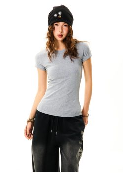 Solid Color Short Sleeve T-Shirt for Women - Summer Basic Commuter Slim Fit Top, Versatile Casual Wear, Trendy Essential