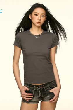 Solid Color Sorona Cool Feeling Short Sleeve T-Shirt for Women - Summer Minimalist Basic Fitted Slim Top